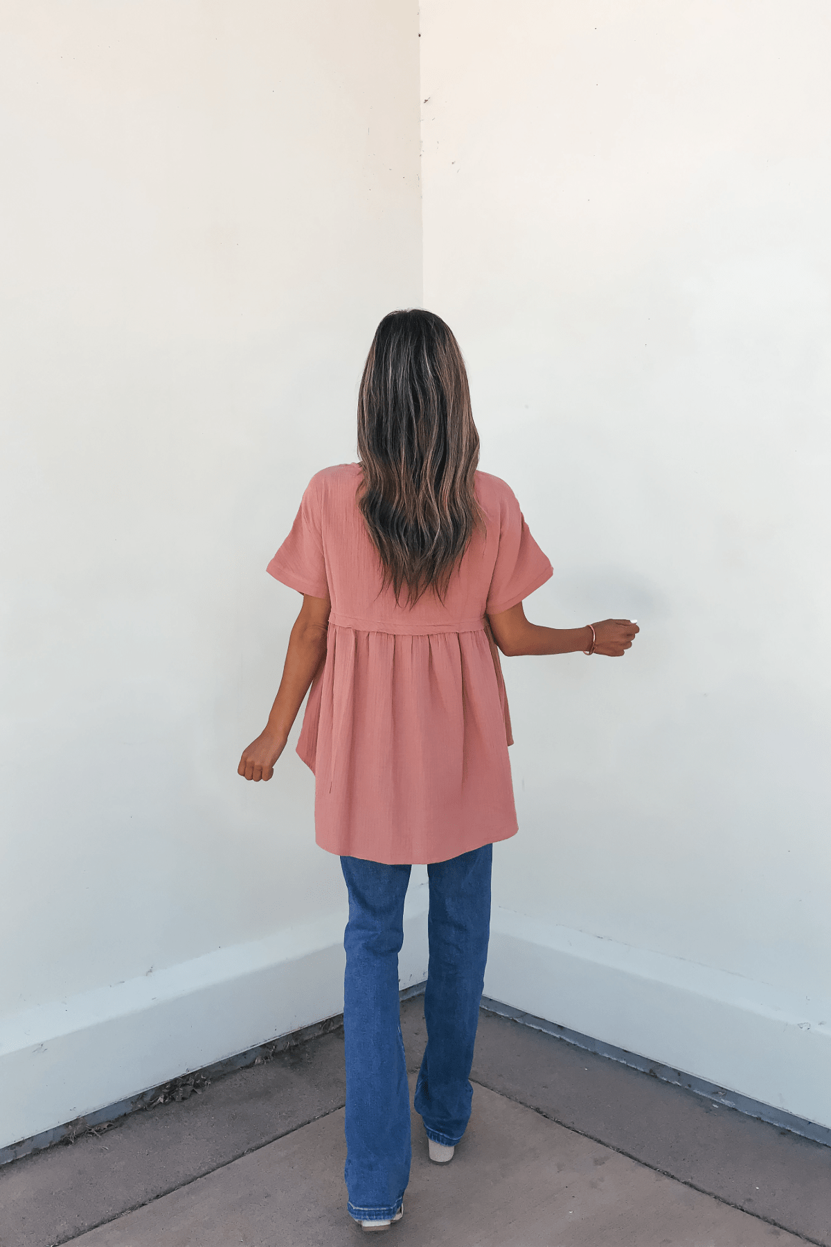 Addison Coral Pleated Tunic Top