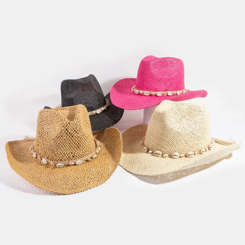 Straw Weave Cowrie Shell Rope Strap Cowboy Hat