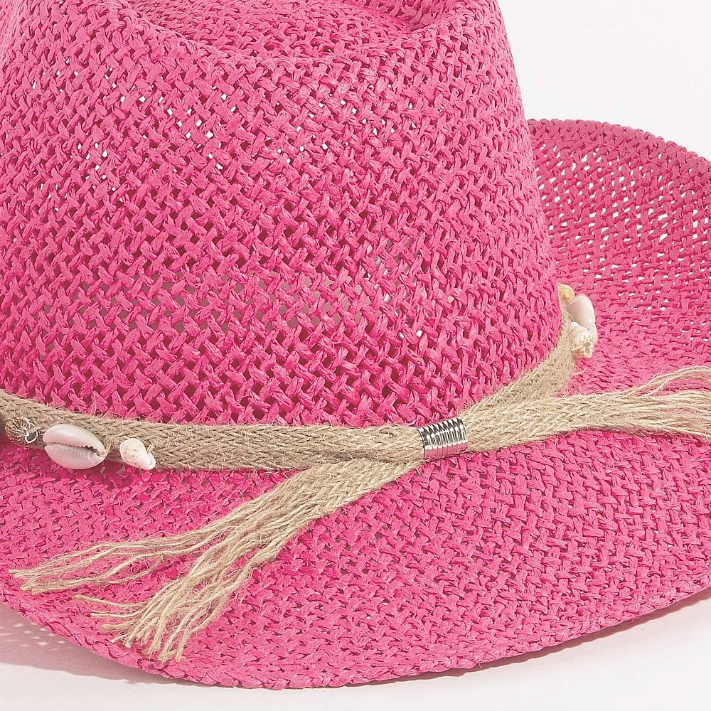 Straw Weave Cowrie Shell Rope Strap Cowboy Hat