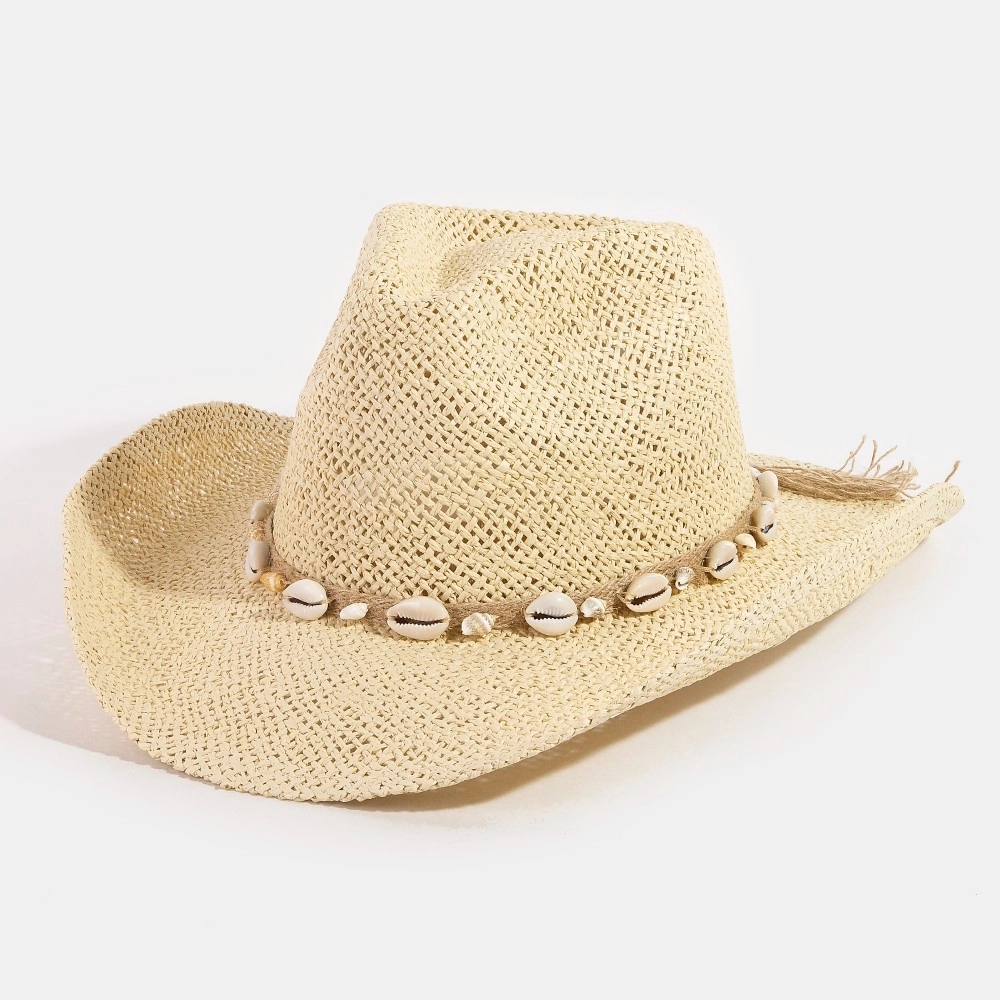 Straw Weave Cowrie Shell Rope Strap Cowboy Hat