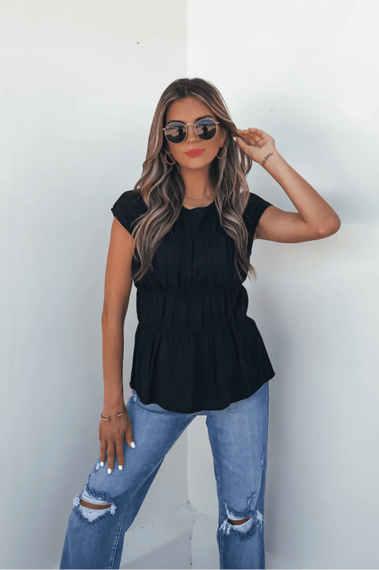 Adele Black Pleated Linen Top