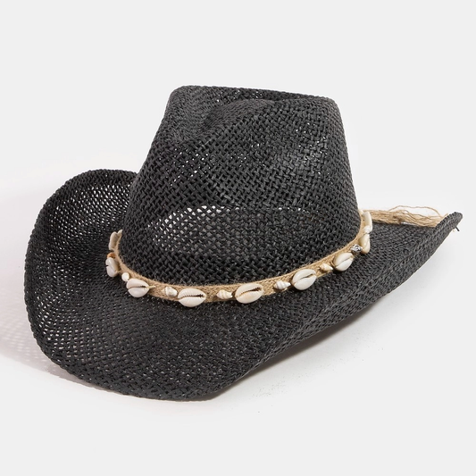 Straw Weave Cowrie Shell Rope Strap Cowboy Hat